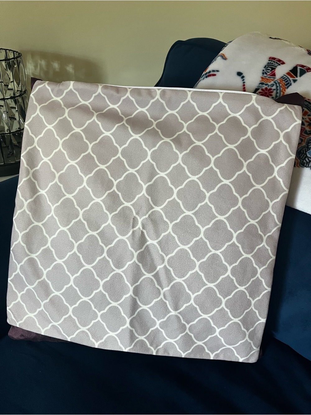 Geometric Trellis Throw Pillow Cover in Light pinkish purple and White
